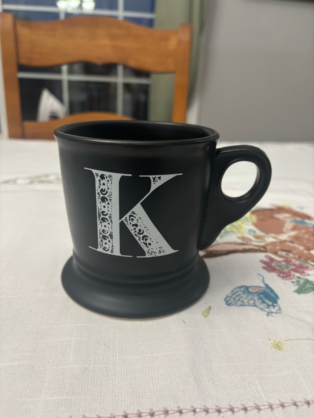 Anthropologie Monogram "K" Shaving Mug Style Matte Black Coffee Cup